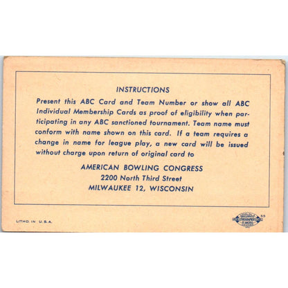 1952 American Bowling Congress Milwaukee Membership National Minor 850 SE5-46