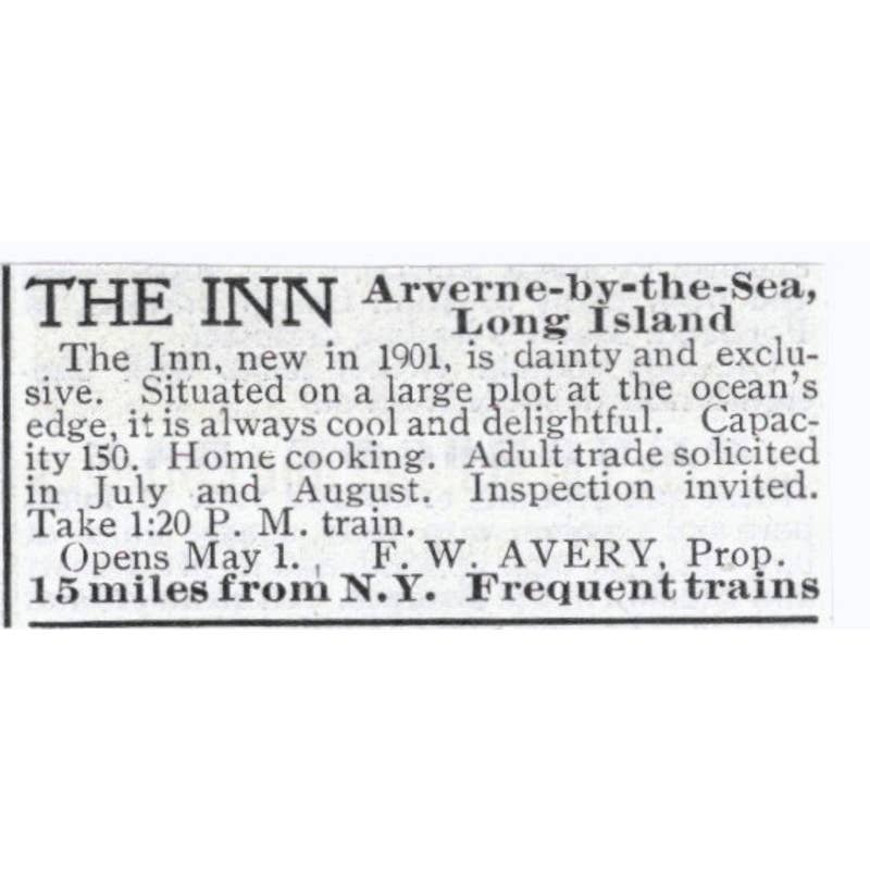 The Inn Arverne By the Sea Long Island F.W. Avery NY - 1903 Original Ad TJ7-S9