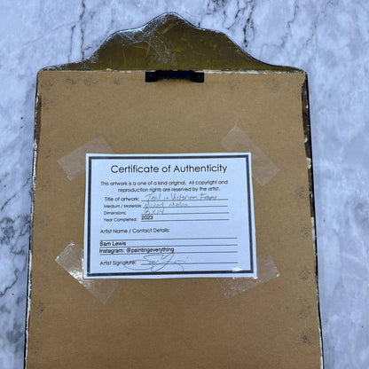 Original Framed Abstract Art Painting 14x8 “Teal in Victorian Frame” w/ COA