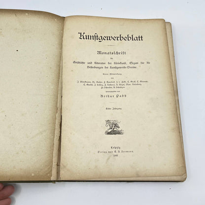 1885 German Art Book - Kunstgewerbeblatt Arthur Pabst Erster Jahrgang TF2