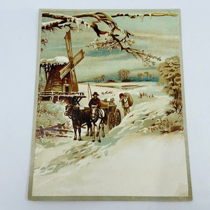 Victorian 1880s Lithograph Card Winter Horse Drawn Cart Windmill 9x7 SAH9-2
