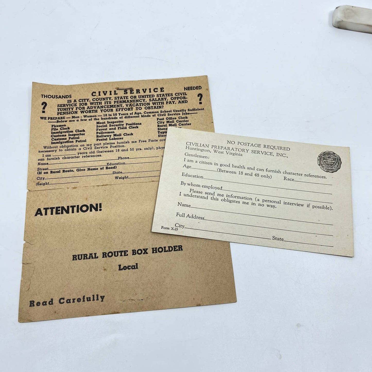 1950s Civil Service Forms Huntington WV Los Angles CA SC5