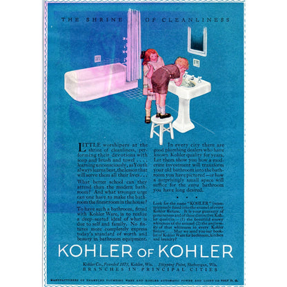 c1920 Harper's Magazine Ad - Kohler Bathrooms Little Worshipers TF6-1