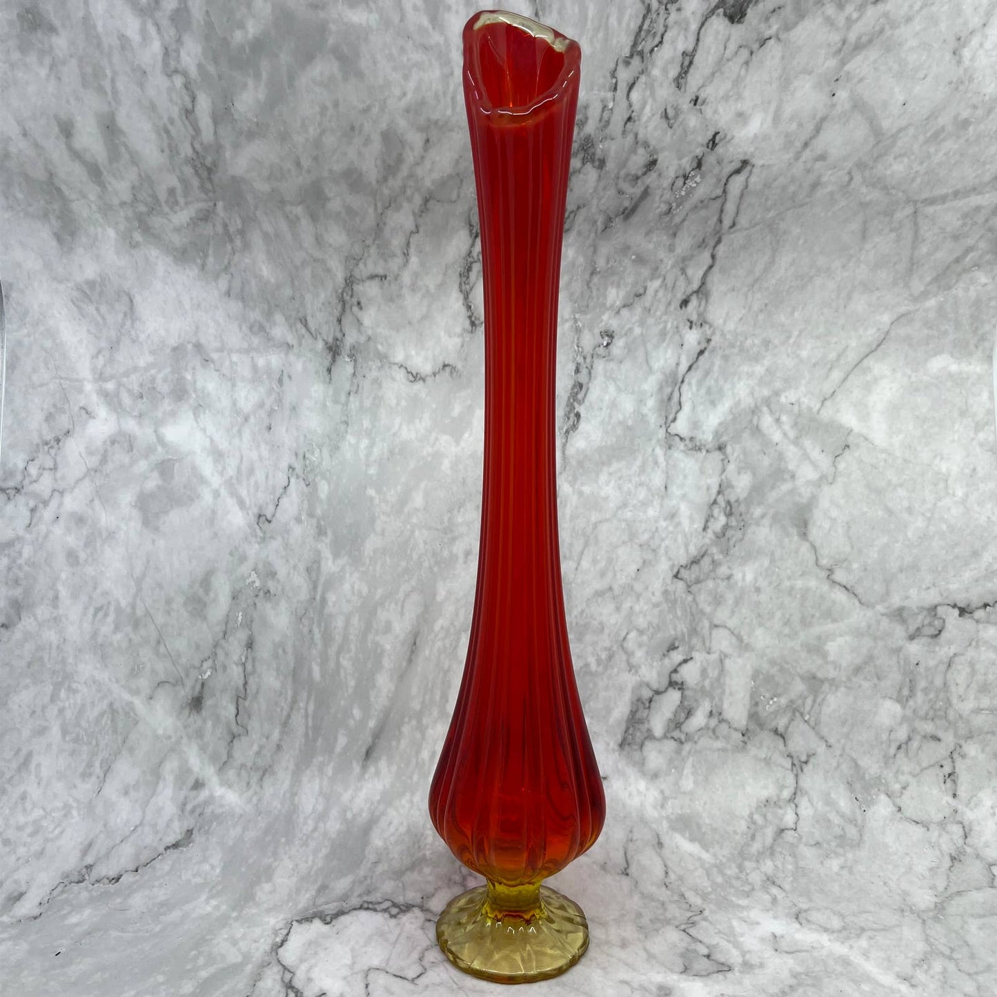 VTG L.E. Smith Amberina Swung Vase Art Glass Red Orange 16" TJ3