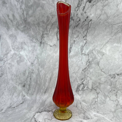 VTG L.E. Smith Amberina Swung Vase Art Glass Red Orange 16" TJ3