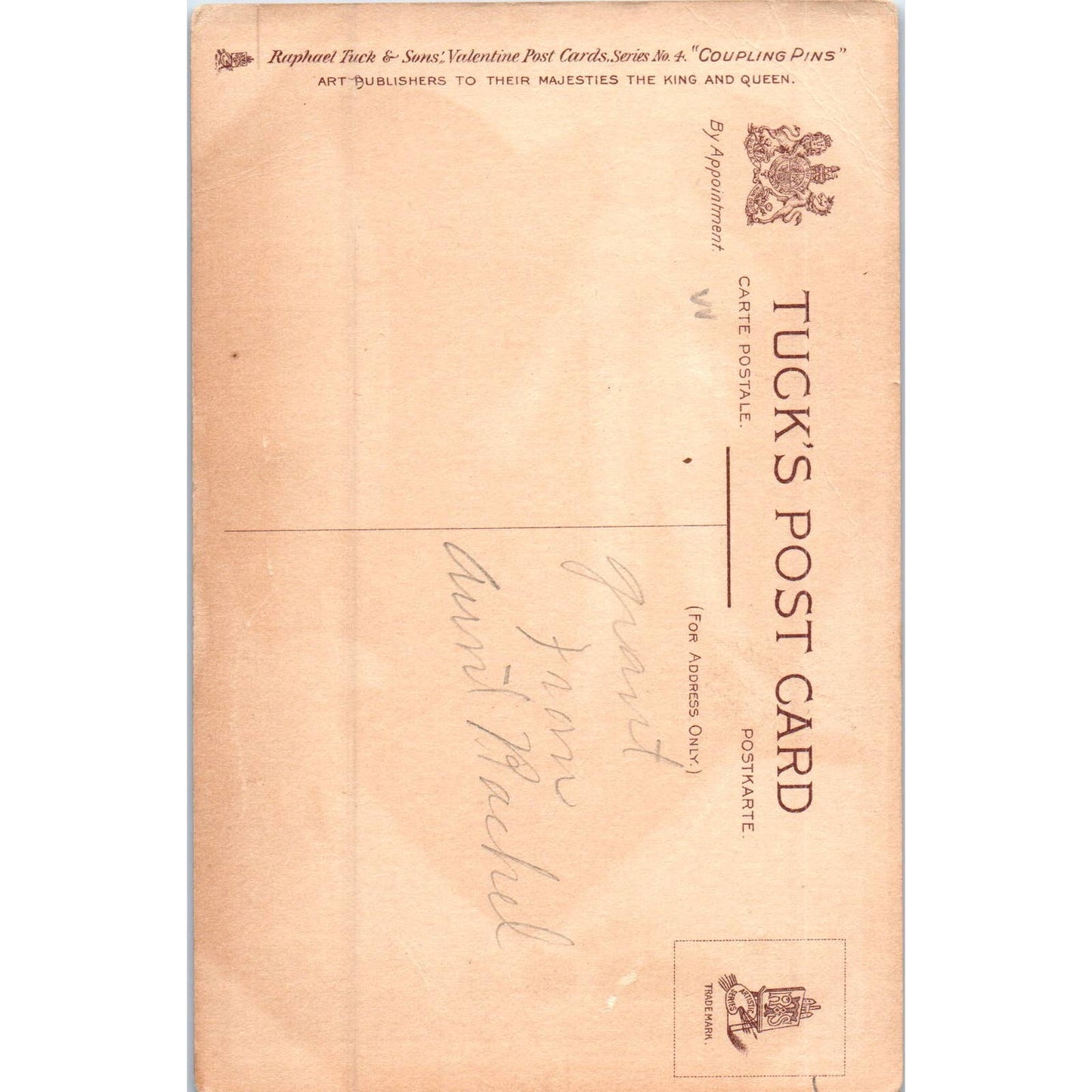 Valentines Anthropomorphic Knife, Clothespin Raphael Tuck Postcard TK1-P17