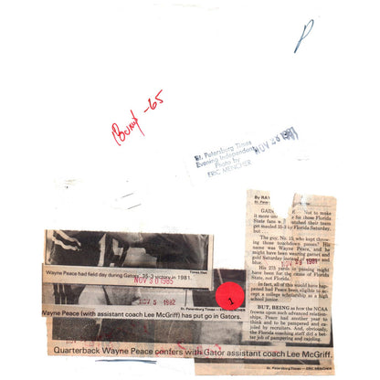 1981 Press Photo Football Florida Gators QB Wayne Peace w/ Lee McGriff 8x10 AD3