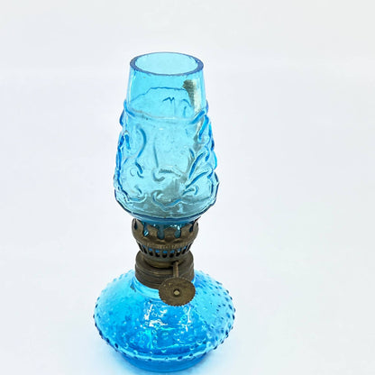 Vintage Mini Cobalt Blue Hobnail Glass Kerosene Oil Lamp 4.5" TC7-1