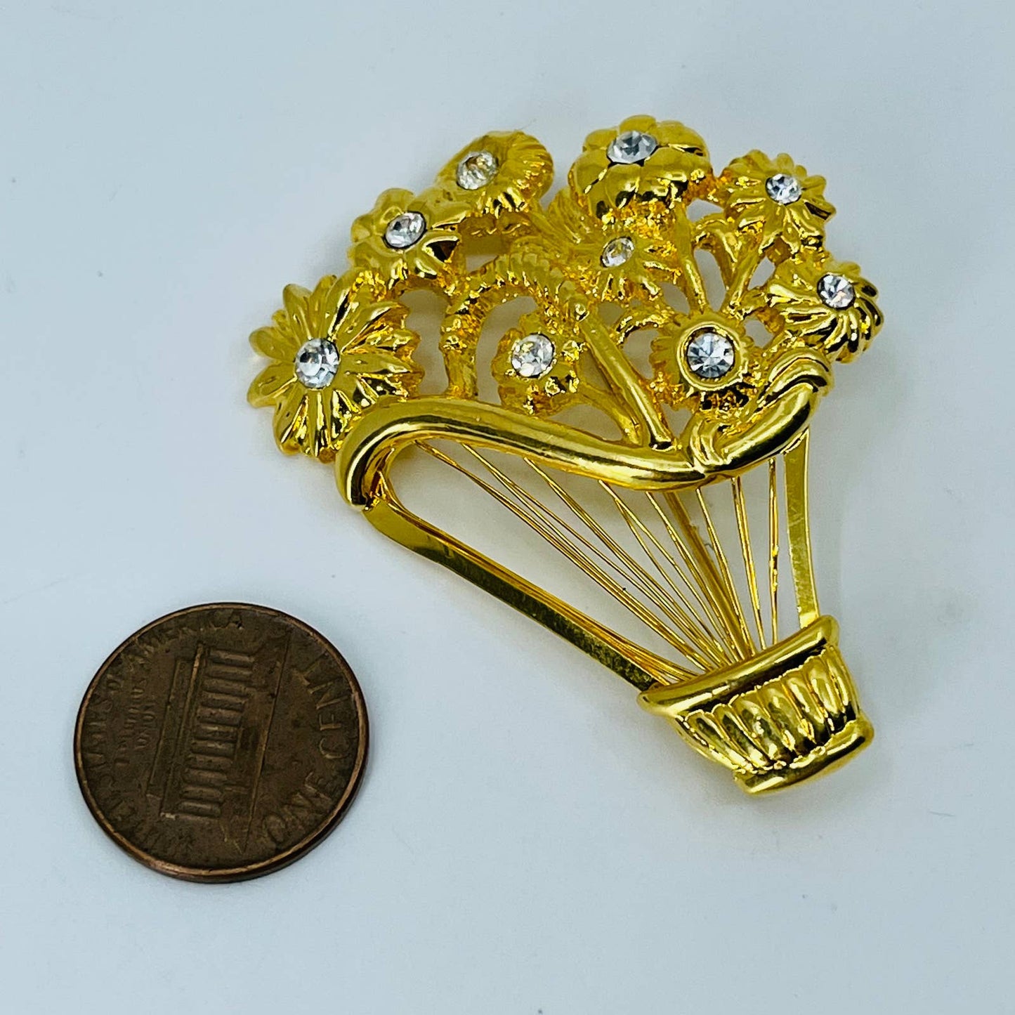 Vtg 1980s Monet Brooch Pin Sunflower Bouquet Rhinestones Gold Tone SB7