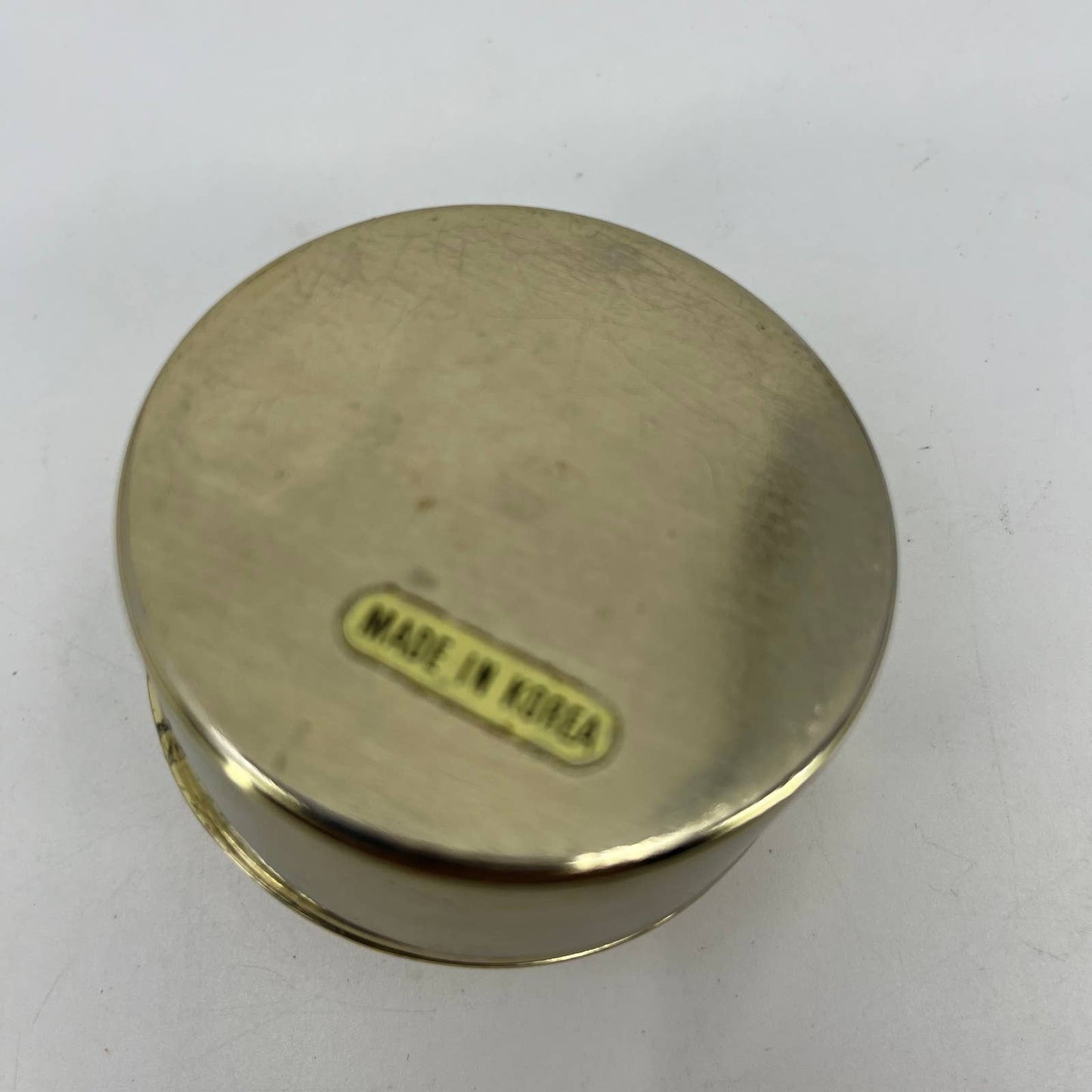 Vintage Brass Tone Enamel Flower Trinket Box Made in Korea 2.5” SC4