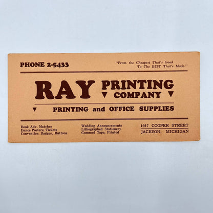 1930s Blotter Card Ray Printing Company Jackson MI SC9