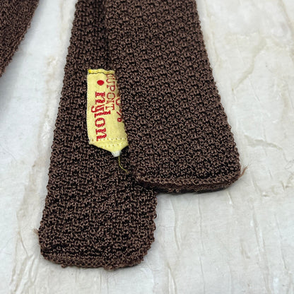 1960s Men's DUPONT Nylon NECKTIE Tie Skinny Square End Bottom Brown Knit TC9