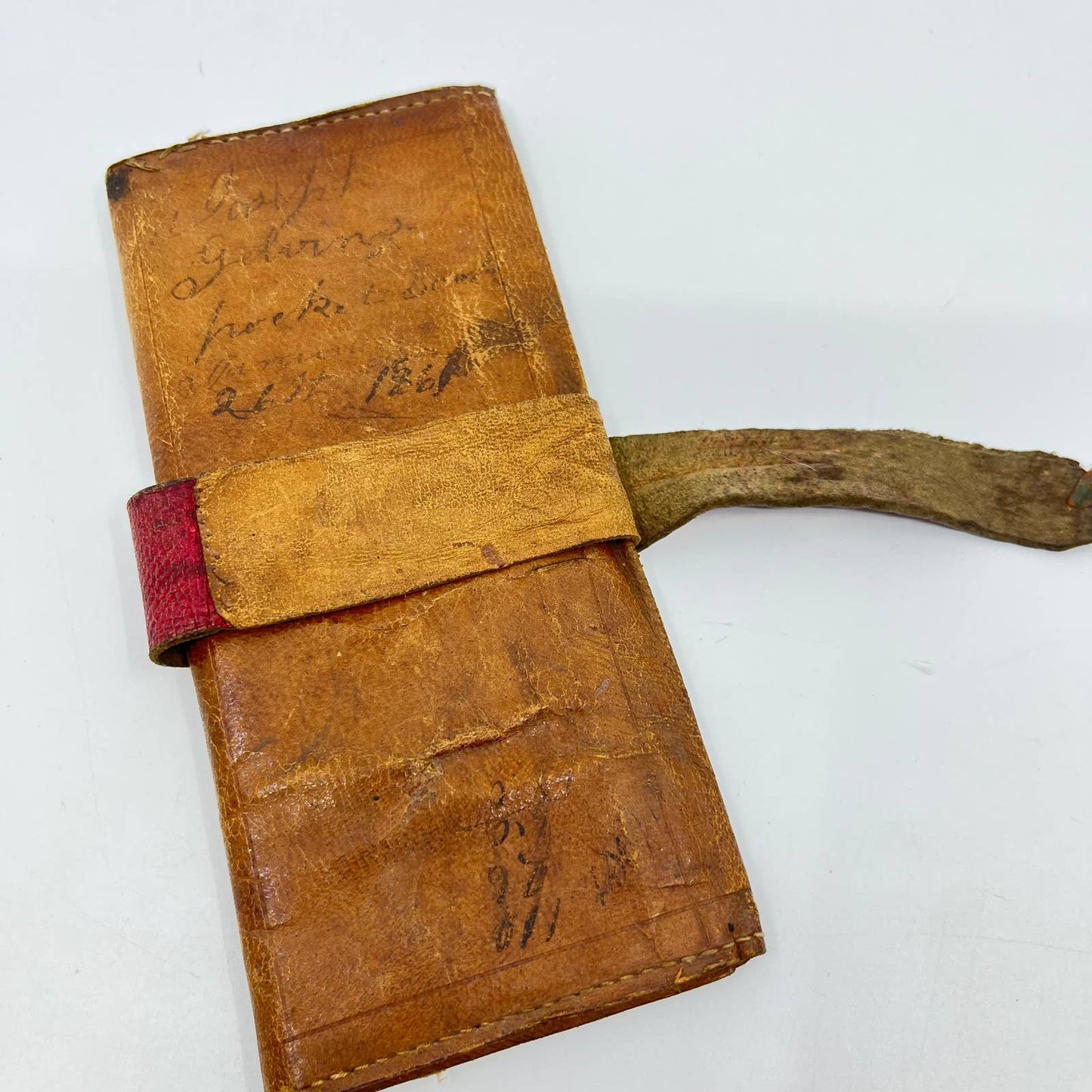 1861 Civil War Leather Pocketbook w/ Note Joseph Gelvin Cumberland County PA TE3