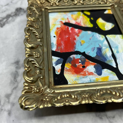 Original Framed Abstract Art Painting 4x5" Mini in Vintage Brass Frame w COA TJ4