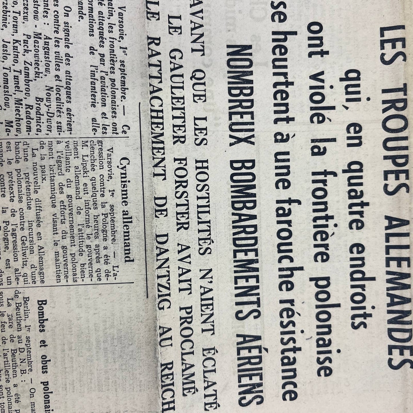 1939 WWII French Newspaper Sept 2 Le Journal Aggression Against Poland FL4