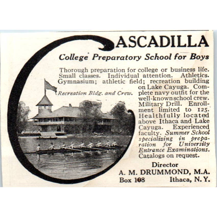 c1920 Harper's Ad - Cascadilla Prep School for Boys A.M. Drummond Ithaca EA3