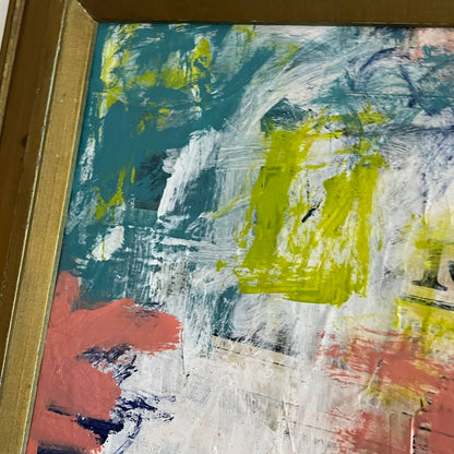 Original Large Framed Abstract Art Painting 19x22" Rainbow With COA