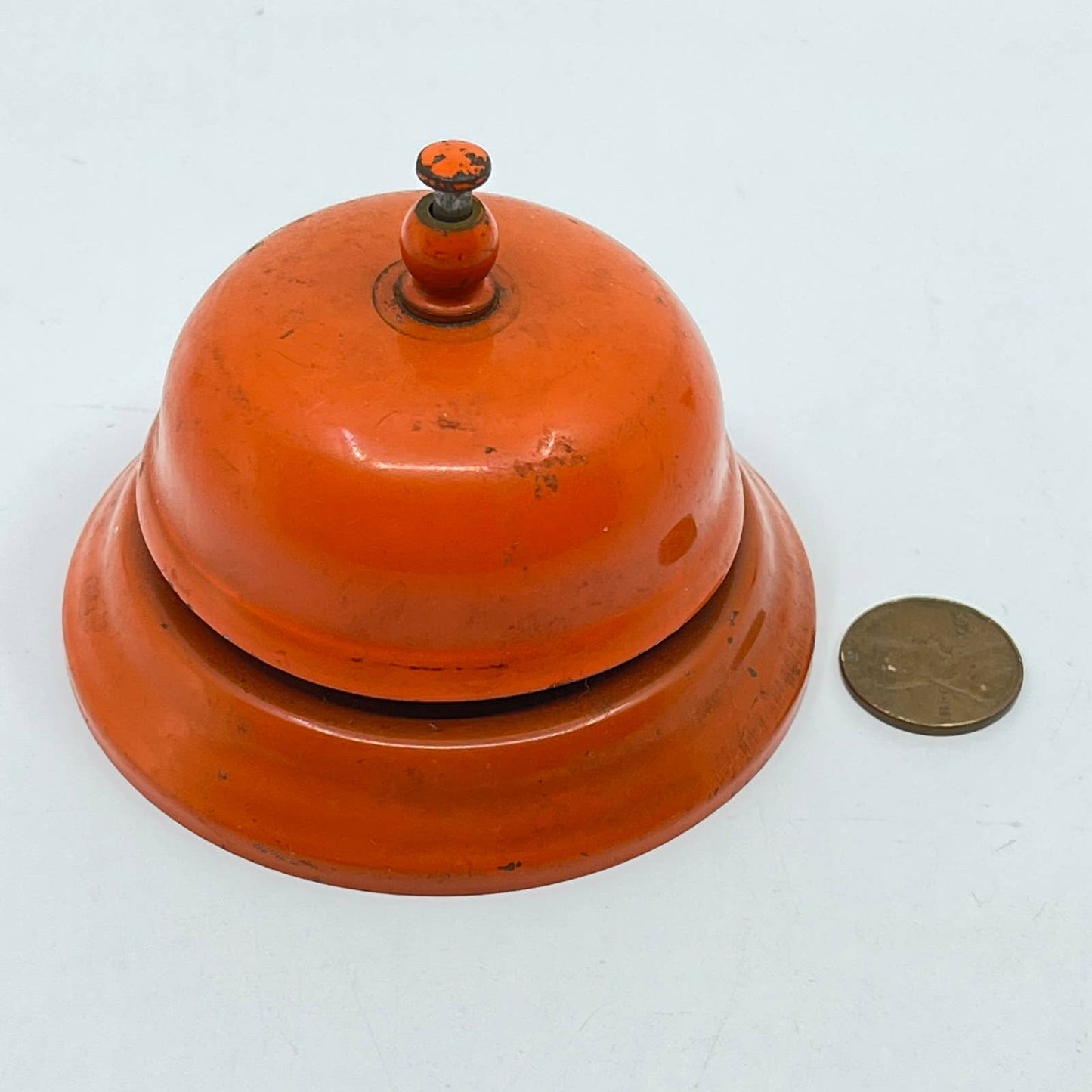 Vintage Orange Enamel Metal Desk Service Bell TE5
