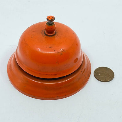 Vintage Orange Enamel Metal Desk Service Bell TE5