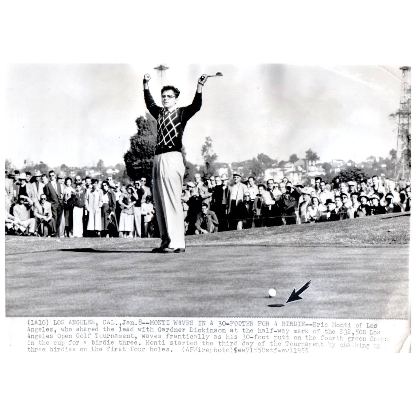 1955 Press Photo Golf Eric Monti Los Angeles Open 7x9" AD2