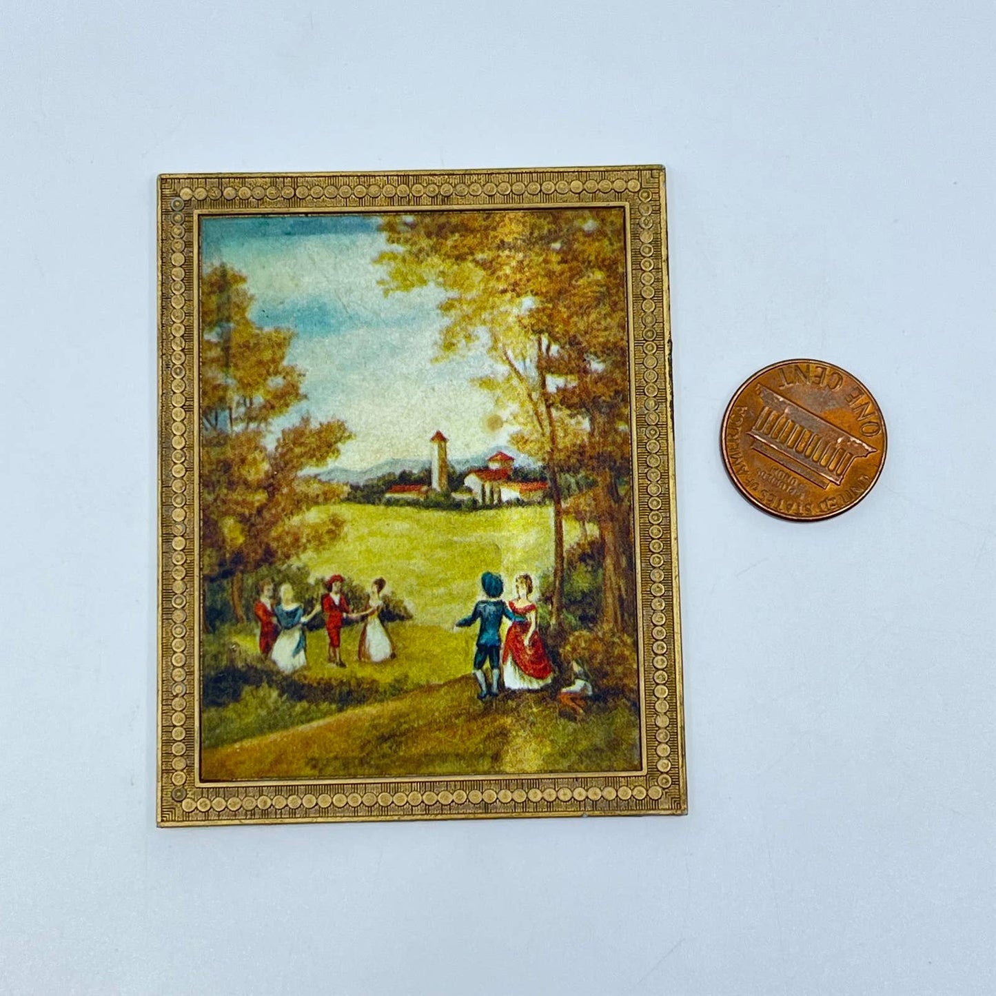 Vintage Petite Princess Dollhouse Miniature Gold Framed Painting SD3