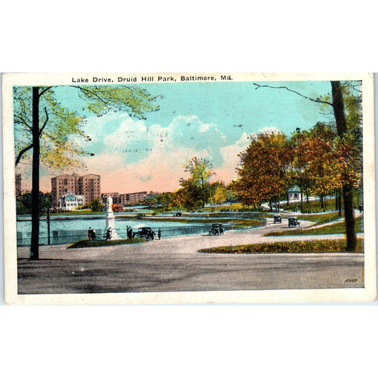 Lake Drive Druid Hill Park Baltimore MD 1924 Original Postcard TK1-28