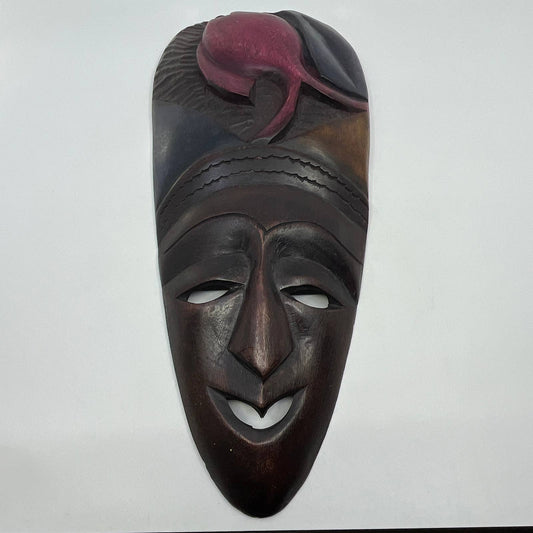 Vintage Tall African Tribal Art Hand Carved Wooden Mask Kenya 17"