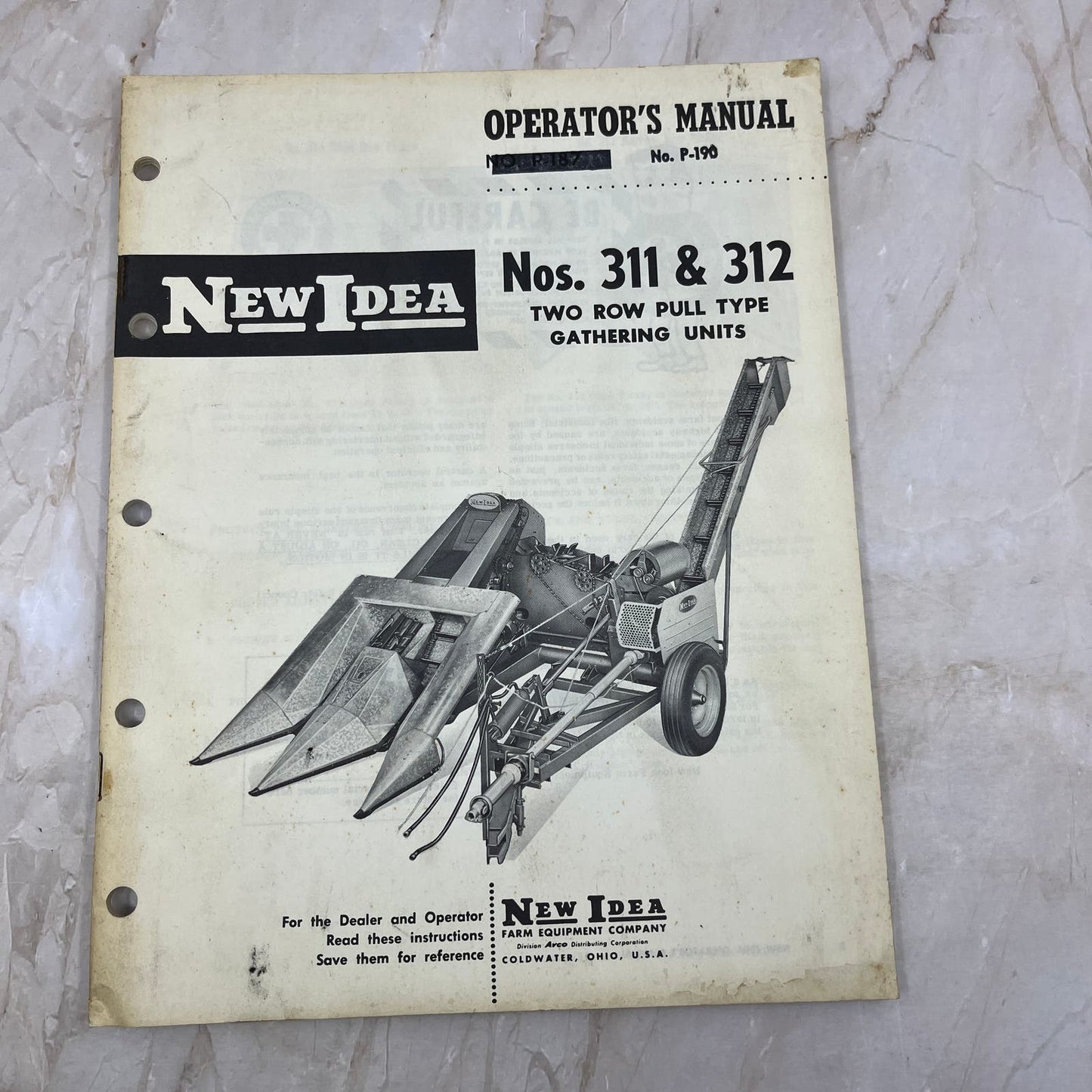 New Idea Operator's Manual No. 311 & 312 Two Row Pull Type Gathering Units TJ9