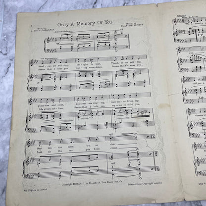 1918 Sheet Music Only a Memory of You Blanche M. Tice J. Will Callahan V38