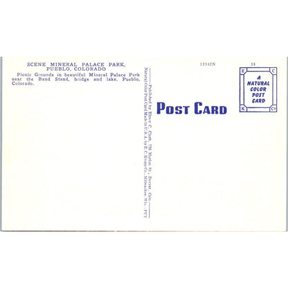 Scene Mineral Palace Park Pueblo Colorado Original Postcard P1-13