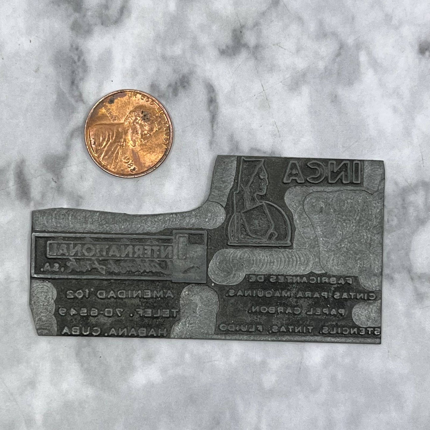 Vintage Printers Block Plate INCA International Carbon & Ink Habana Cuba TJ59