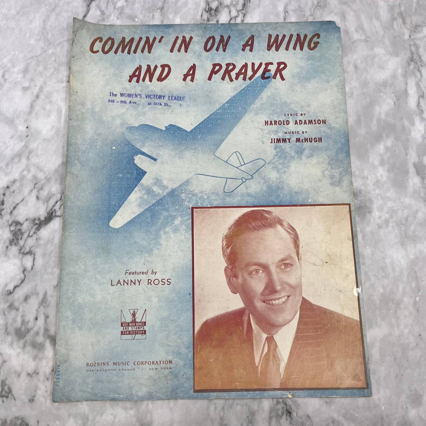 Comin' in on a Wing and a Prayer Sheet Music Lanny Ross Harold Adamson 1943 TH5