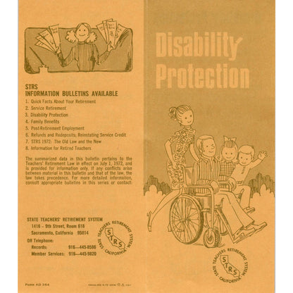 1972 STRS California Teachers Retirement Disability Protection Brochure SF3