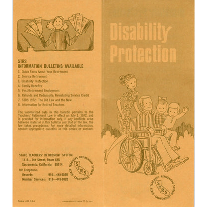 1972 STRS California Teachers Retirement Disability Protection Brochure TH2-SF1