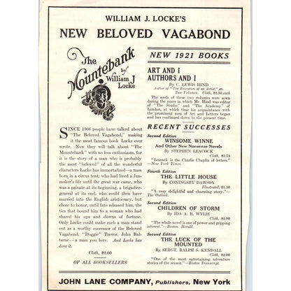 c1920 Harper's Magazine Ad - William J. Locke's New Beloved Vagabond TF6-1