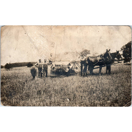 Antique Postcard RPPC Farmers in Field With Horse Drawn Plow SE8