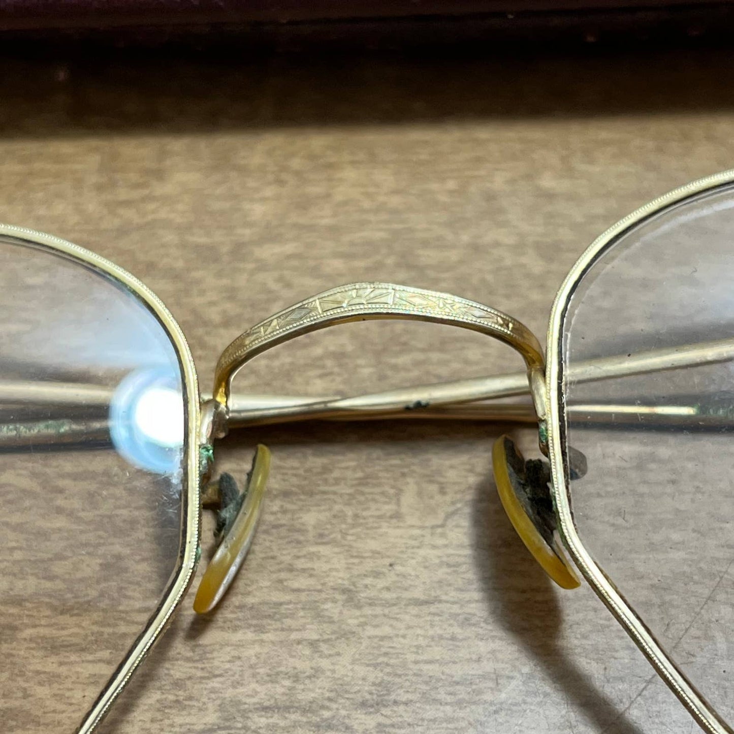 1920s Art Deco Eyeglasses Etched Bausch & Lomb 12k GF Arco Cable Arm NICE TA2
