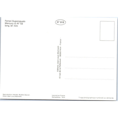 Ferrari Supersqualo Mercury French Toy Race Car Original Postcard TK1-P18