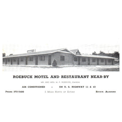 Roebuck Motel and Restaurant Near-By M.F. Roebuck Eutaw Alabama - Postcard TJ8-2