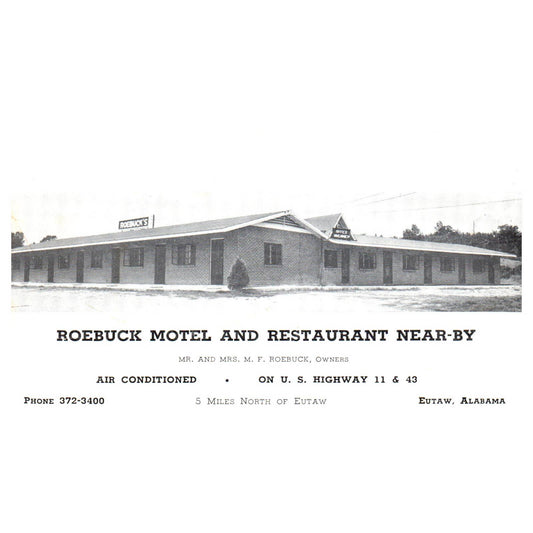 Roebuck Motel and Restaurant Near-By M.F. Roebuck Eutaw Alabama - Postcard TJ8-2