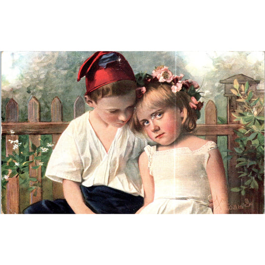 German Peasant Children Raphael Tuck Oilette Original Postcard P2-12