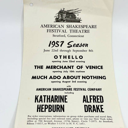 1957 American Shakespeare Festival Theater Leaflet Othello Stratford CT AB3