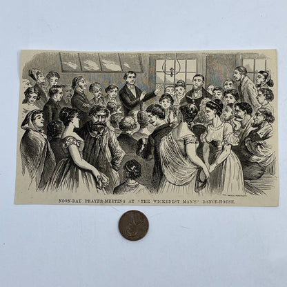 1880s Original Print Engraving "The Wickedest Man's" Dance House NY ~4x6.5" AC9