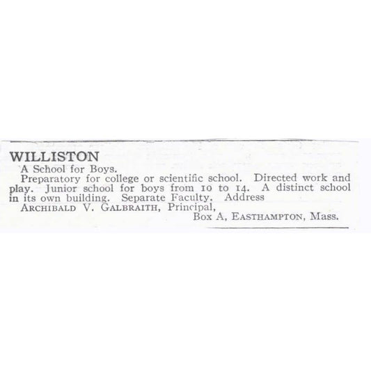 Williston School Archibald V. Galbraith Easthampton MA - 1921 Original Ad TJ7-S6