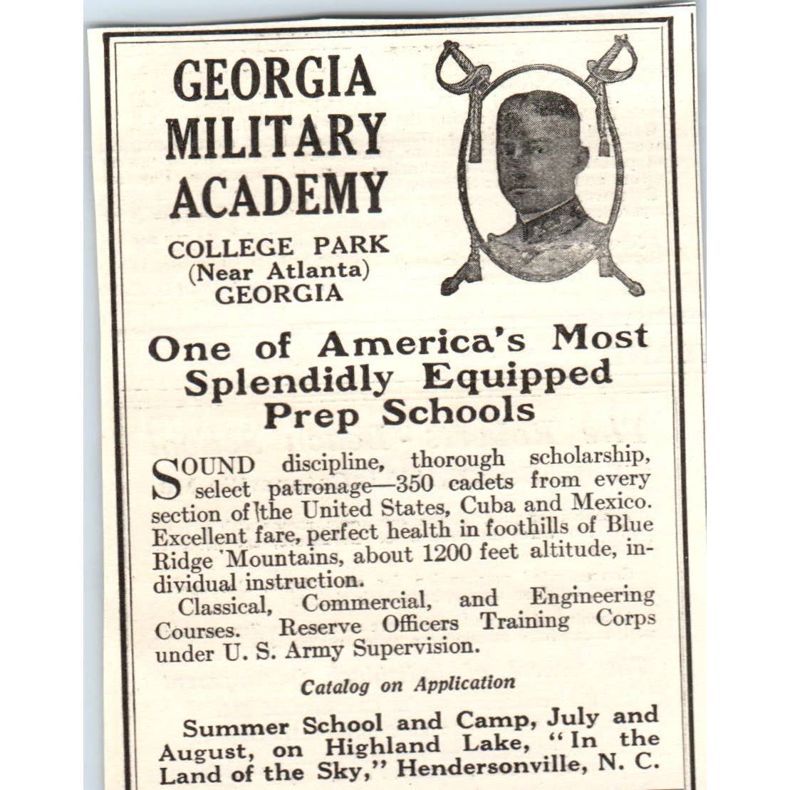 c1920 Harper's Magazine Ad - Georgia Military Academy College Park Atlanta EA3-4