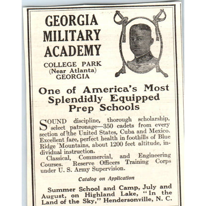 c1920 Harper's Magazine Ad - Georgia Military Academy College Park Atlanta EA3-4