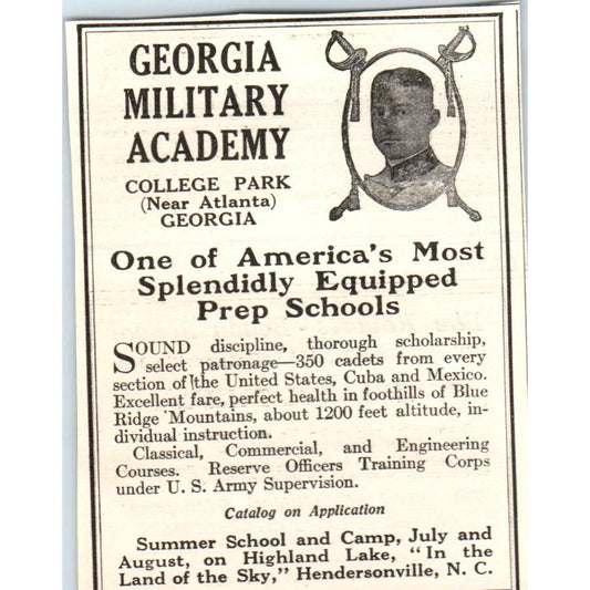 c1920 Harper's Magazine Ad - Georgia Military Academy College Park Atlanta EA3-4