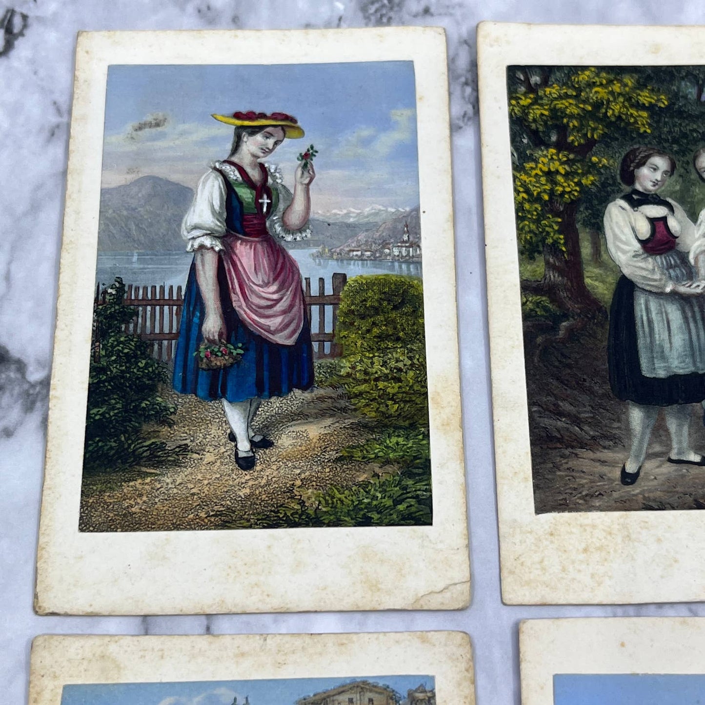 Antique SWISS HAND COLORED Victorian Women Set of 4 CDV ALBUM CARDS  2.75x4" SA2