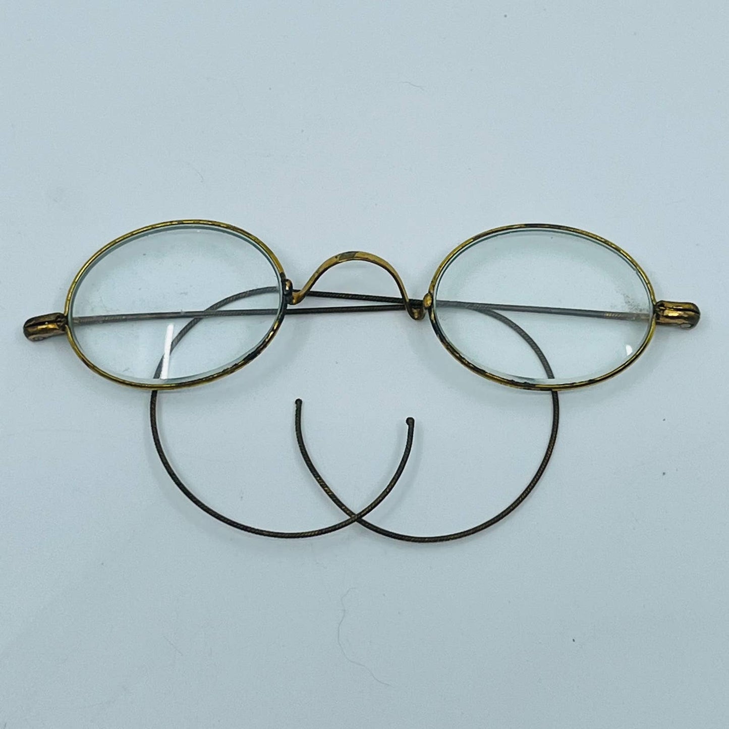 Antique 1800s Eyeglasses Gold Tone Oval Frame Cable Arms