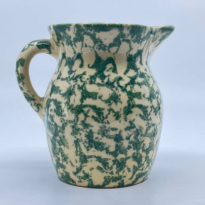 Robinson Ransbottom Green Spongeware Creamer Pitcher RRP Roseville 1 Pt 4.5” TE8